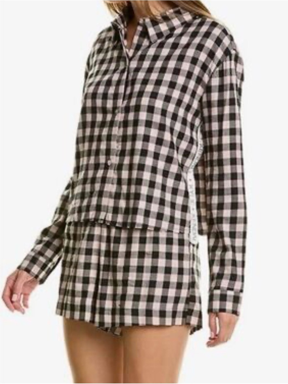 Kendall & Kylie Cozy Black & Blush Gingham Button-Front Lounge Short Set XL NWT